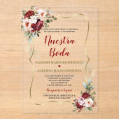 Invitations En Acrylique Burgundy Blush Floral Fall Spanish Nuestra Boda  (Recto)