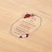 Invitations En Acrylique Burgundy Blush Gold Floral Mariage (Poser)