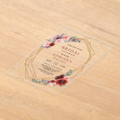 Invitations En Acrylique Burgundy Blush Pink Roses Geometric Bridal Shower (Poser)