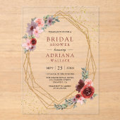 Invitations En Acrylique Burgundy Blush Pink Roses Geometric Bridal Shower (Recto)
