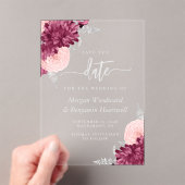 Invitations En Acrylique Burgundy Blush Silver Floral Wedding Save the Date (In situ (ordinateur de poche))