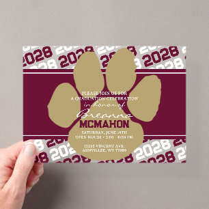 Invitations En Acrylique Burgundy & Bronze Gold Empreinte de Patte Graduati