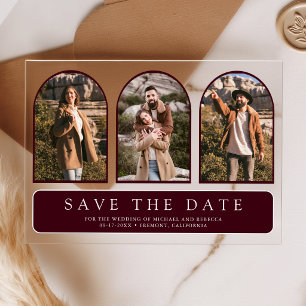 Invitations En Acrylique Burgundy Gold 3 Photo Mariage Enregistrez la Date