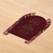 Invitations En Acrylique Burgundy Gold Agate Mariage Élégant Moderne (Poser)