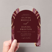 Invitations En Acrylique Burgundy Gold Agate Mariage Élégant Moderne (In situ (ordinateur de poche))