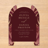 Invitations En Acrylique Burgundy Gold Agate Mariage Élégant Moderne (Recto)