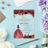 Invitations En Acrylique Burgundy Gold Floral Princess Quinceañera Quince I (Insitu (Mariage))