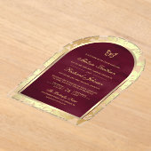 Invitations En Acrylique Burgundy Gold Line Art Arch Butterfly Wedding (Poser)