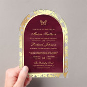 Invitations En Acrylique Burgundy Gold Line Art Arch Butterfly Wedding (In situ (ordinateur de poche))