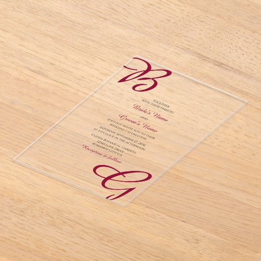 Invitations En Acrylique Burgundy Maroon Initiales Mariage de automne d'aut (Poser)