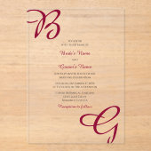 Invitations En Acrylique Burgundy Maroon Initiales Mariage de automne d'aut (Recto)