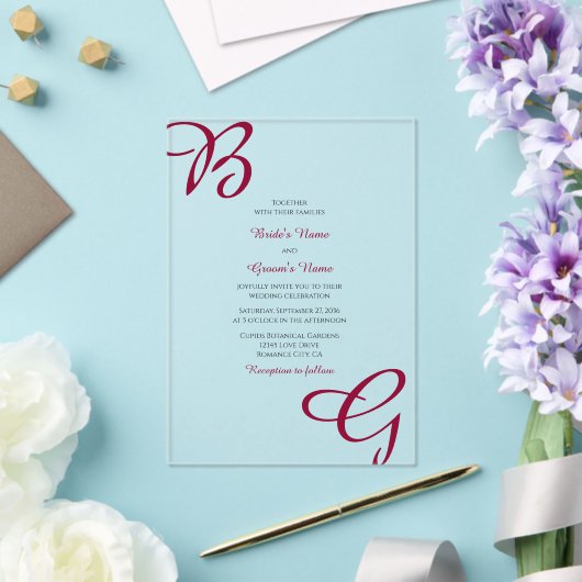 Invitations En Acrylique Burgundy Maroon Initiales Mariage de automne d'aut (Insitu (Mariage))