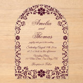 Invitations En Acrylique Burgundy Mexican Timeless Wedding  (Recto)