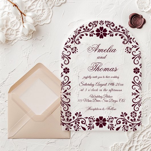 Invitations En Acrylique Burgundy Mexican Timeless Wedding 