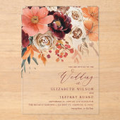 Invitations En Acrylique Burgundy Orange Floral Fall Wedding (Recto)