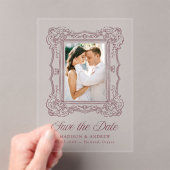 Invitations En Acrylique Burgundy Ornate Frame Wedding Save the Date (In situ (ordinateur de poche))