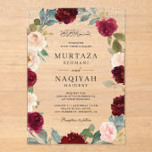 Invitations En Acrylique Burgundy Peach Floral Muslim Wedding (Recto)