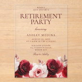Invitations En Acrylique Burgundy Red Elegance : Red Rose Retirement Party (Recto)