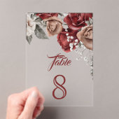 Invitations En Acrylique Burgundy Red Roses Wedding Acrylic Table Number (In situ (ordinateur de poche))