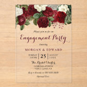 Invitations En Acrylique Burgundy Rouge Blanc Floral (Recto)