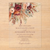 Invitations En Acrylique Burgundy Terracotta Florals Pampas Grass Wedding (Recto)