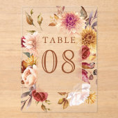 Invitations En Acrylique Burgundy Terracotta Wedding Acrylic Table Number (Recto)