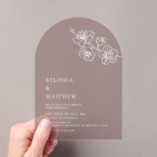 Invitations En Acrylique Burgundy White Line Art Minimalist Wedding (In situ (ordinateur de poche))