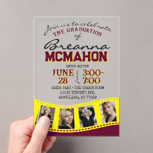 Invitations En Acrylique Burgundy & Yellow Photo Gradustrip