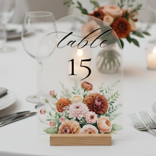 Invitations En Acrylique Burnt Orange Sage Flowers Wedding Table Number