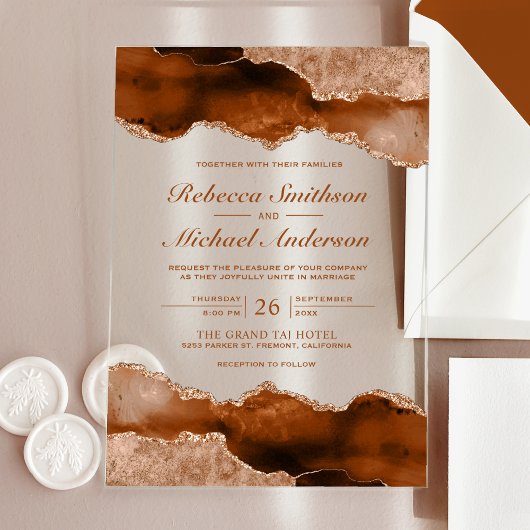 Invitations En Acrylique Burnt Orange Terracotta Agate Marble Wedding