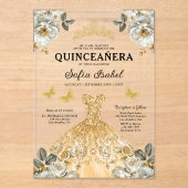 Invitations En Acrylique Butterfly Floral Gold Princess Quinceanera (Recto)