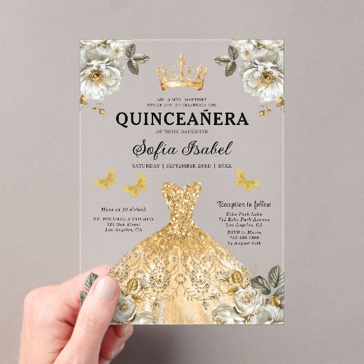 Invitations En Acrylique Butterfly Floral Gold Princess Quinceanera (In situ (ordinateur de poche))