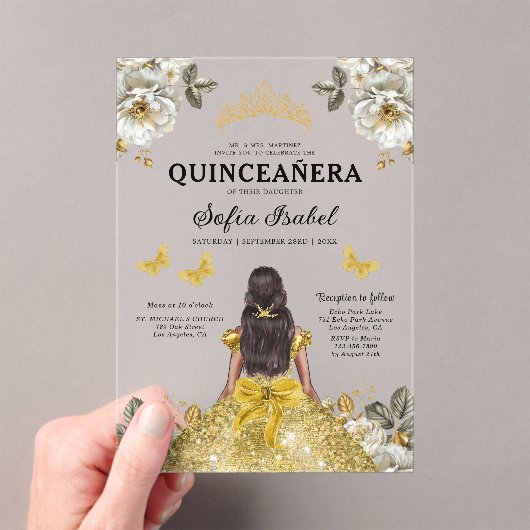 Invitations En Acrylique Butterfly Floral Gold Princess Quinceanera (In situ (ordinateur de poche))
