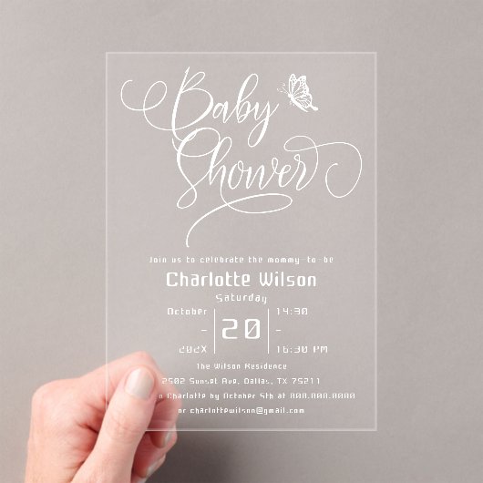 Invitations En Acrylique Butterfly Modern Minimal Baby Shower (In situ (ordinateur de poche))
