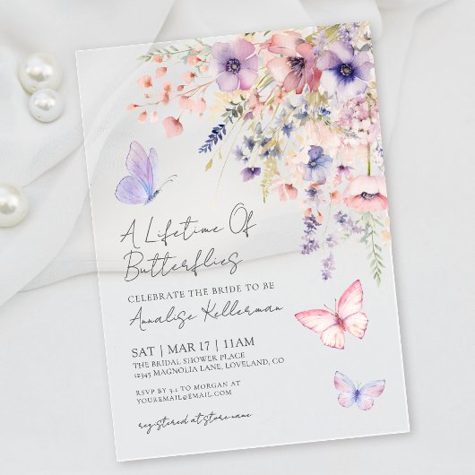 Invitations En Acrylique Butterfly Wildflower Bridal Shower
