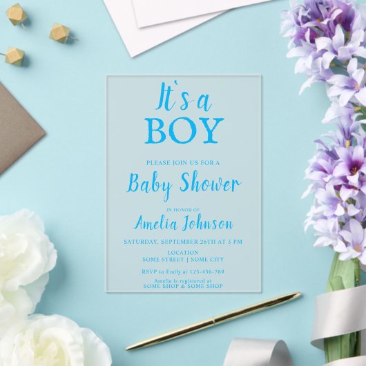 Invitations En Acrylique C`est un garçon Simple Blue Baby Baby shower garço (Insitu (Mariage))