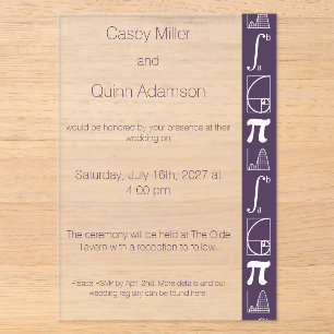 Invitations En Acrylique Ça S'Additionne en Acrylique Violet pour Mariage