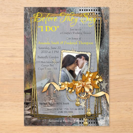 Invitations En Acrylique Cabine de pierre de famille rustique (Recto)