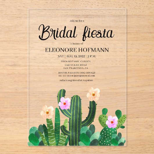 Invitations En Acrylique  Cacti flowers  Bridal Fiesta  (Recto)