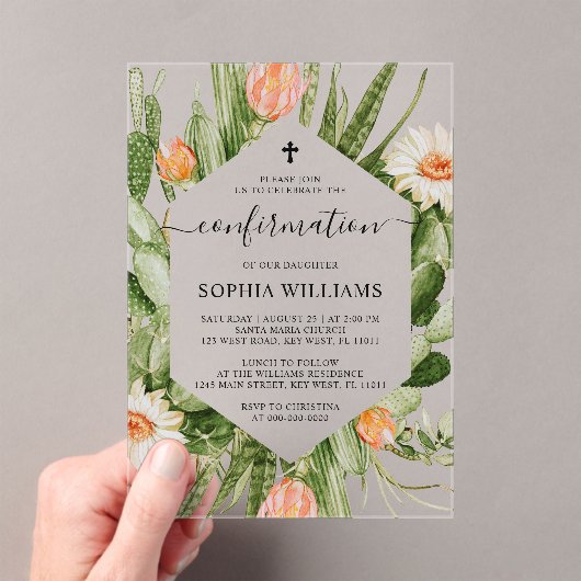 Invitations En Acrylique Cactus Flowers Frame Confirmation  (In situ (ordinateur de poche))