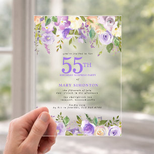 Invitations En Acrylique CADEAU ACRYLIQUE TRANSPARENT Fleurs Violettes 55e