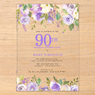 Invitations En Acrylique CADEAU EN ACRYLIQUE TRANSPARENT Fleurs violettes p