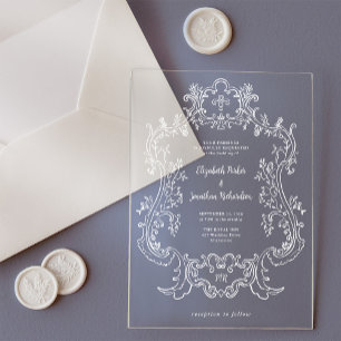 Invitations En Acrylique Cadre baroque blanc vintage royal Mariage