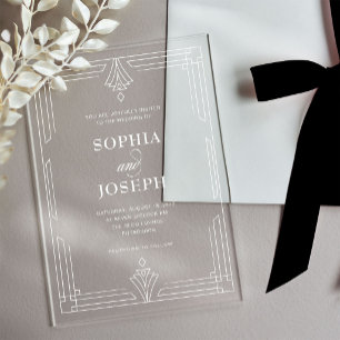 Invitations En Acrylique Cadre Blanc Élégant   Mariage Formel Intemporel