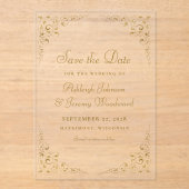 Invitations En Acrylique Cadre Botanique Gold Script Enregistrer La Date (Recto)