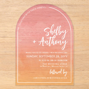 Invitations En Acrylique Cadre d'arche de mariage à l'aube rose