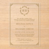 Invitations En Acrylique Cadre de blason de monogramme minimal or mariage (Recto)