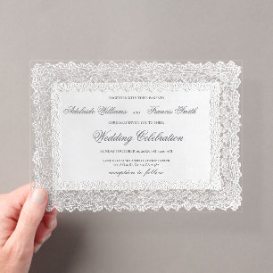 Invitations En Acrylique cadre de dentelle de mariage
