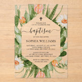 Invitations En Acrylique Cadre de fleurs de cactus Baptême (Recto)