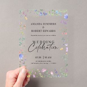 Invitations En Acrylique Cadre de fleurs sauvages colorées pour mariage